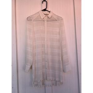 Alice + Olivia Tunic Blouse Marlee Shirred White Long Sleeve Button Up Small